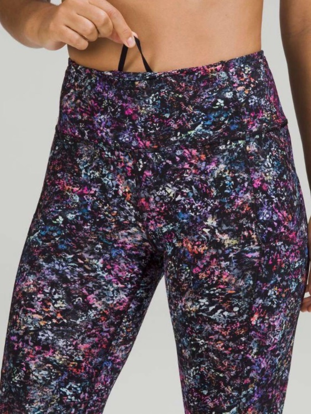 Lululemon Floral Spray Fast and Free Active Multi Leggings - Black, Pink & Blue